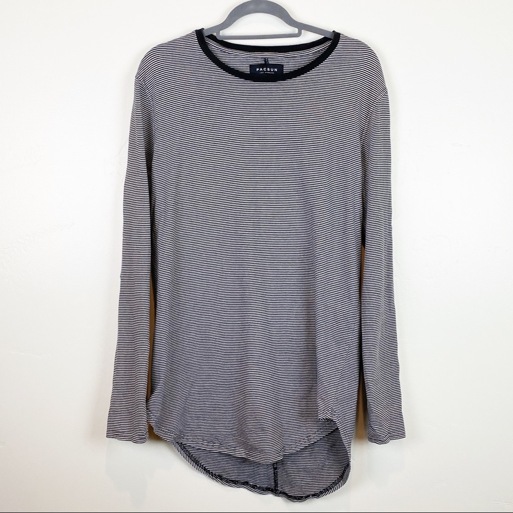 Pacsun Longer Fit Black White Striped Long Sleeve